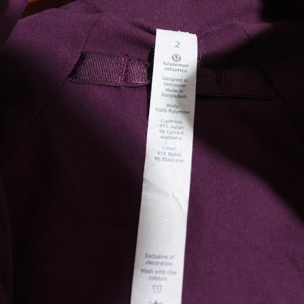 Lululemon Rush Hour Jacket Darkest Magenta Purple Full Zip Glyde Rulu Size 2
